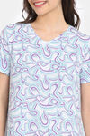 Rosaline Disco Daze Knit Cotton Knee Length Nightdress - Ancient Water — thumbnail 5